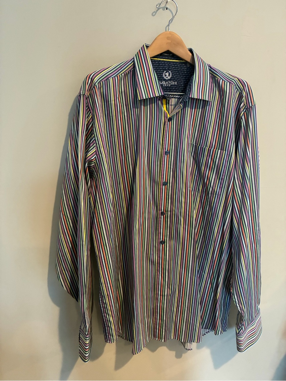 Bugatchi Multicolor Vertical Stripe Dress Shirt - Blue, Green, Pink
